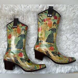 RainBOPS by Beehive Couture Print Heeled Rain Boots Fashion Boots Size 7